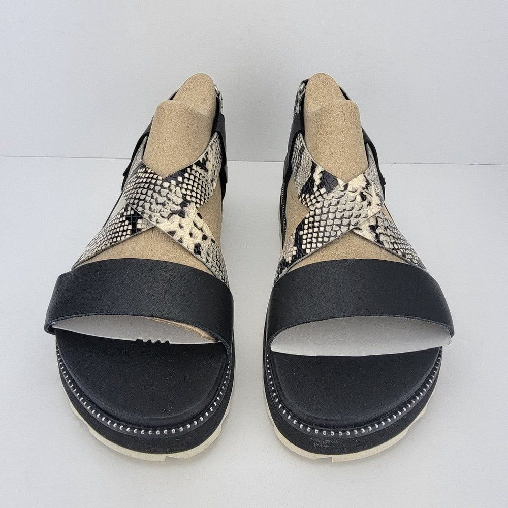Sorel Womens Size 8.5 Black Snake Roaming Criss Cross Ankle Slingback Leather Sa - Picture 2 of 7